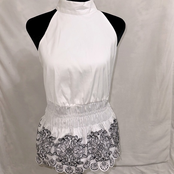New White House Black Market Embroidered Peplum Blouse Poplin Cut-Out Halter NWT - Picture 3 of 9